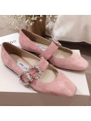Jimmy Choo Goodwin Suede Mary Jane Flat Ballerina with Crystal Buckle Pink 2019
