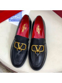 Valentino VLogo Calfskin Flat Loafers Black/Gold 2019