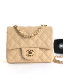 Chanel Caviar Calfskin Mini Square Classic Flap Bag 1115 Beige (Gold-Tone Hardware)