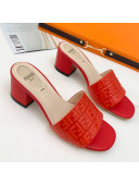 Fendi FF Leather Flat/Heel Slide Sandals Red 2021