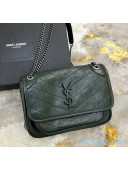 Saint Laurent Baby Niki Chain Bag in Vintage Crinkled Leather 533037 Dark Green 2021