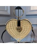 Dolce&Gabbana DG Devotion Heart-Shaped Wicker Bag with Ring Top Handle Black/Beige 2020