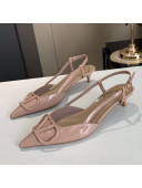 Valentino VLogo One-Tone Patent Leather Slingback Sandals 40mm Nude 2020