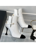 Chanel Lambskin Short Boots 9cm with Logo Back White 2021
