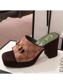 Gucci GG Canvas Horsebit Mid-Heel Platform Slide Sandal ‎602390 Beige 2020