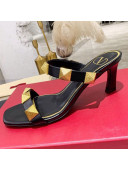 Valentino Rockstud Double Strap Heel Slide Sandals Black 2021