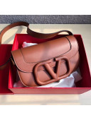Valentino Supervee Supple Calfskin Maxi-Logo Crossbody Bag 1011L Brown 2020
