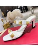 Valentino Rockstud Double Strap Heel Slide Sandals White 2021