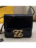 Fendi Karligraphy FF Button Flap Bag in Patent Leather Black 2019