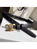 Celine Width 2.5cm Caflskin Belt With Brass Buckle Black 2020