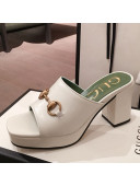 Gucci Leather Horsebit Mid-Heel Platform Slide Sandal ‎602390 White 2020