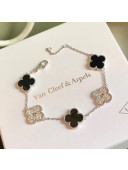 Van Cleef&Arpels Fiver Clovers Crystal Bracelet Black Silver