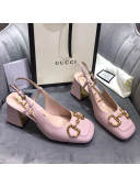 Gucci Mid-Heel Slingback Pumps with Horsebit Light Pink 2020