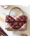 Valentino  "V" Intarsia Lambskin Garavani Candystud Single Handle Bag Pink/Burgundy 2018