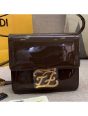 Fendi Karligraphy FF Button Flap Bag in Patent Leather Brown 2019