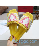 Valentino Print Fringe Flat Slide Sandals Yellow 2020