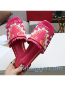 Valentino Print Fringe Flat Slide Sandals Pink 2020