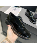 Chanel Patent Leather Lace-ups with Chain Charm G36446 Black 2020