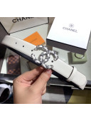 Chanel Width 3cm Smooth Leather Belt with Chain CC Buckle White/Silver 2020