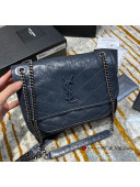 Saint Laurent Baby Niki Chain Bag in Vintage Crinkled Leather 533037 Blue-grey 2021