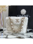Chanel Shearling Lambskin Bucket Bag with Crystal Strap AS2257 White 2021