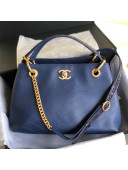 Chanel Chevron Calfskin and Snakeskin Large Zipped Shopping Bag Blue 2019