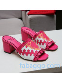 Valentino Print Fringe Medium Heel Slide Sandals Pink 2020