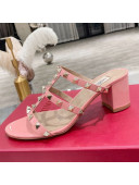Valentino Rockstud Patent Leather Slide Sandal 6cm Pale Pink 2021