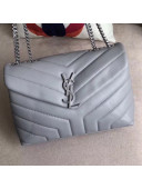 Saint Laurent Loulou Medium Shoulder Bag in "Y" Calfskin 464676 Light Grey