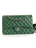 Chanel Caviar Calfskin Medium Classic Flap Bag 1112 Green (Aged Silver-Tone Hardware)
