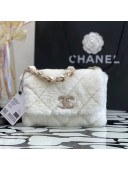 Chanel Shearling Lambskin Flap Bag with Crystal Strap AS2240 White 2021