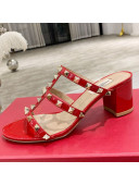 Valentino Rockstud Patent Leather Slide Sandal 6cm Red 2021
