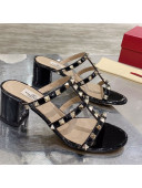Valentino Rockstud Patent Leather Slide Sandal 6cm Black 2021