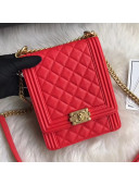 Chanel Grained Calfskin Boy North/South Flap Bag AS0130 Red 2019