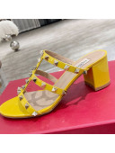 Valentino Rockstud Patent Leather Slide Sandal 6cm Yellow 2021