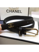Chanel Width 2cm Smooth Leather Belt with Buckle & Logo Black 2020
