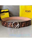 Fendi FF Leather Belt 40mm with F Circle Buckle Brown/Silver 2020