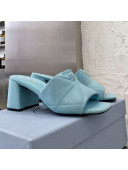 Prada Quilted Lambskin Heel Slide Sandals 7cm Blue 2021