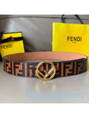 Fendi FF Leather Belt 40mm with F Circle Buckle Brown/Gold 2020