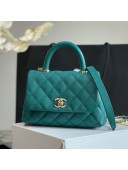 Chanel Quilted Calfskin Mini Flap Bag with Top Handle AS2215 Turquoise/Gold 2021