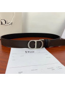 Dior Width 3.5cm Reversible Calfskin Belt With Silver CD Buckle Black/Deep Grey 2020