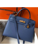 Hermes Kelly 32cm Top Handle Bag in Epsom Leather Blue 2020