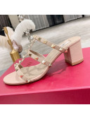 Valentino Rockstud Calfskin Slide Sandal 6cm Pale Pink 2021