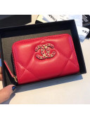 Chanel 19 Zipped Coin Purse AP0949 Cerise Red 2019