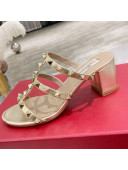 Valentino Rockstud Calfskin Slide Sandal 6cm Gold 2021