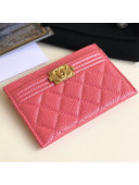 Chanel Iridescent Quilted Grained Leather Boy Card Holder Pink 2019