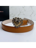 Dolce&Gabbana DG Calfskin Belt 3cm with Heart Logo  Buckle Brown 2021