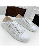 Chanel Tweed Lace up Sneakers White 2021