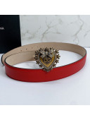 Dolce&Gabbana DG Calfskin Belt 3cm with Heart Logo Buckle Red 2021