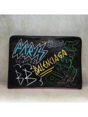 Balenciaga Graffiti Leather Classic Pouch Black/Yellow 2019